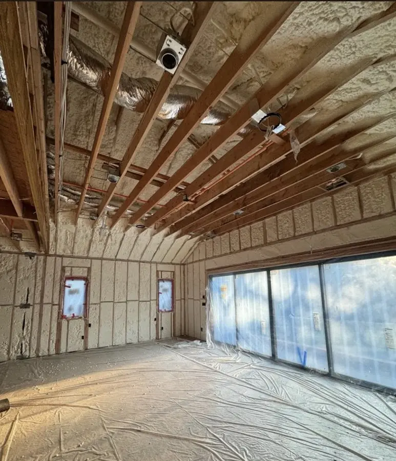 Interior walls and ceiling insulated with spray foam during new construction in Kapolei